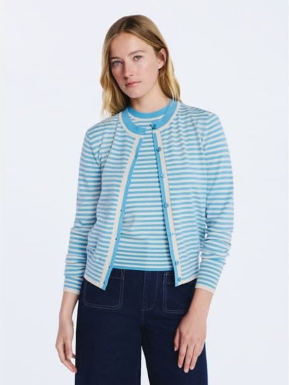 Free Assembly Women's Blue Striped tank and cardigan set